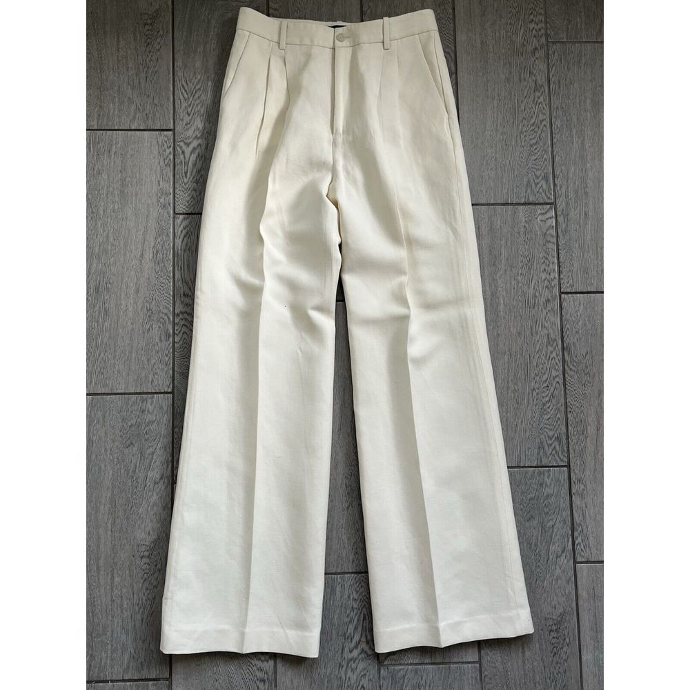 Nili‎ Lotan Flavie Linen Blend Wide Leg Pants In Ivory, Size 8